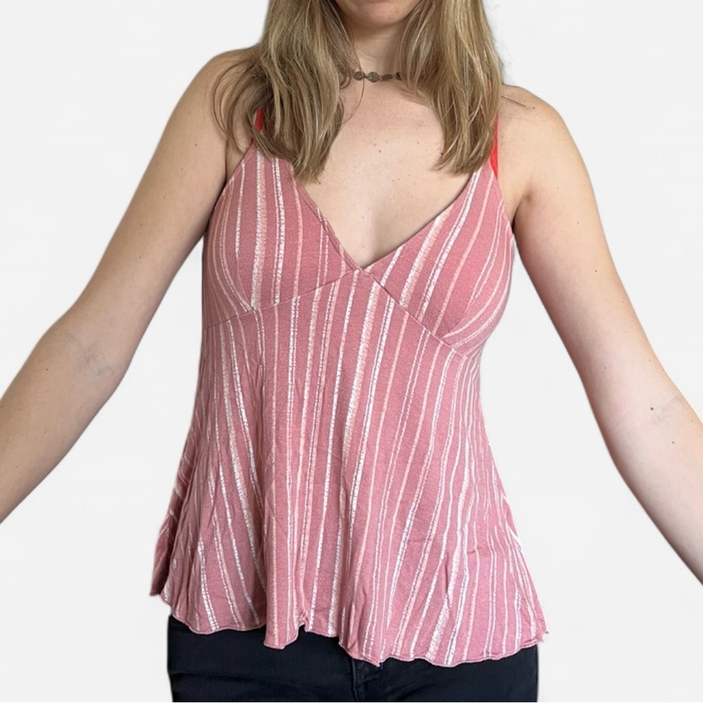 NWOT Pink and White Striped Flowy Sleeveless Tank Top, Size Medium